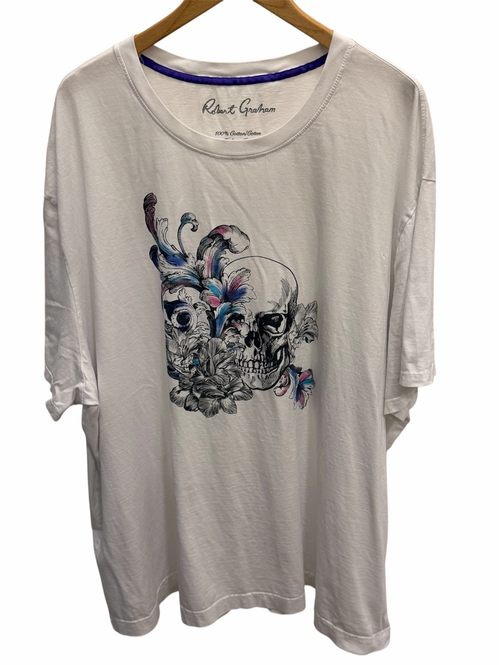 Robert Graham T-Shirt Men's 4XL White Skull Floral Art Short Sleeve 4XL Soft